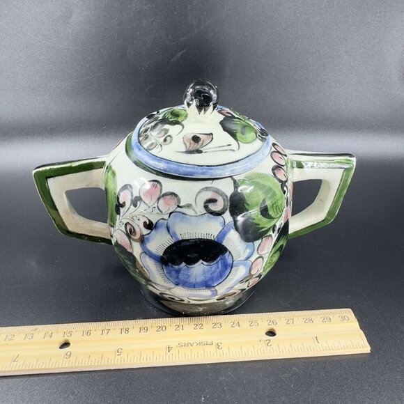 Hand Painted Mexico Pottery Tonala Talavera Sugar Bowl Jar Canister Container - Picture 4 of 13